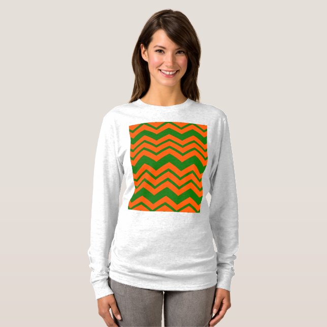 T-shirt Conception de chevron en zigzag vert orange  (Devant entier)