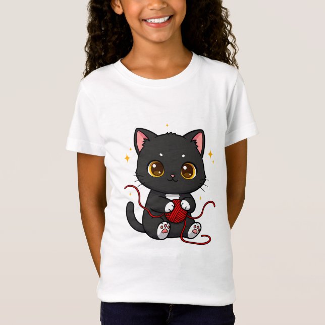 T-Shirt Conception de Chibi de chat noir joueur (Devant)