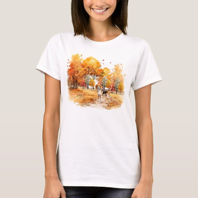 T-shirt Conception de chien d'automne à l'aquarelle - Beag (Devant)