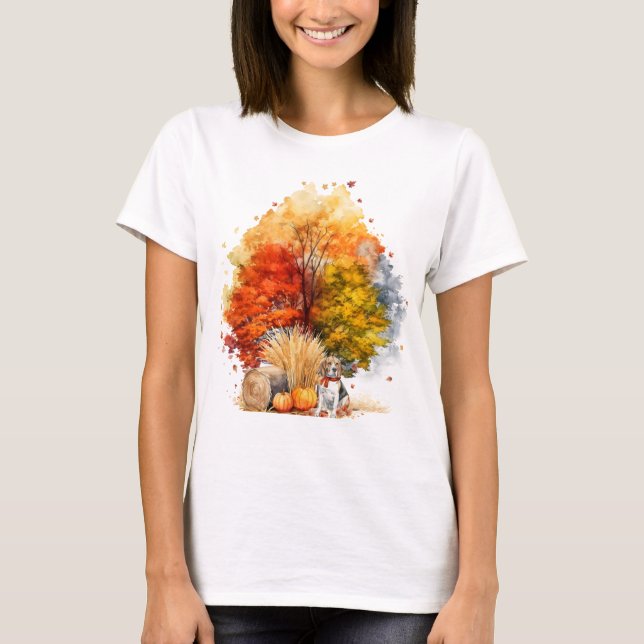 T-shirt Conception de chien d'automne à l'aquarelle - Beag (Devant)