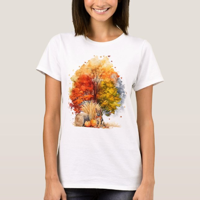 T-shirt Conception de chien d'automne à l'aquarelle - Berg (Devant)