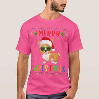 T-shirt Conception de Chien de Corgi Lumière de Noël Corre