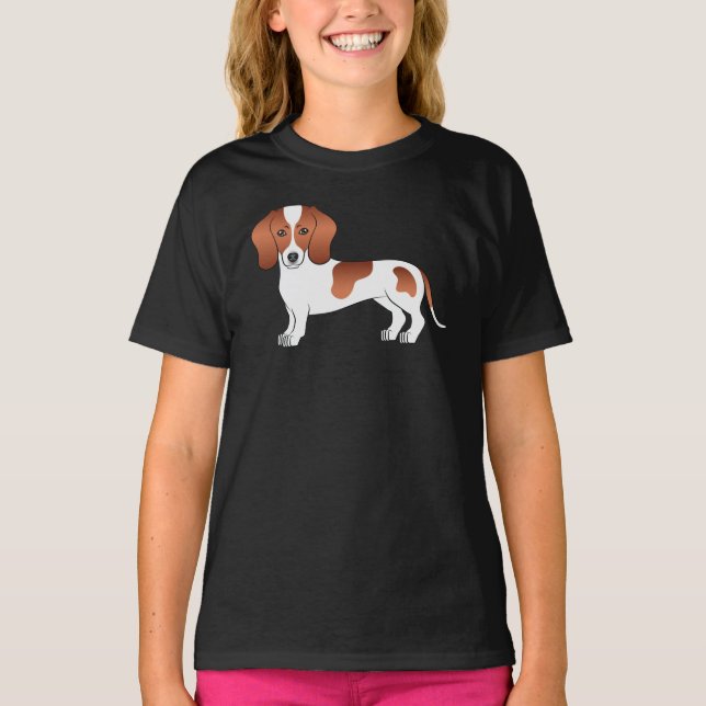 T-shirt Conception de chien teckel à poils courts rouge et (Devant)