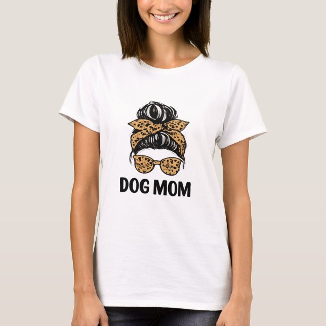 T-shirt Conception de chignon désordonné léopard pour mama (Devant)