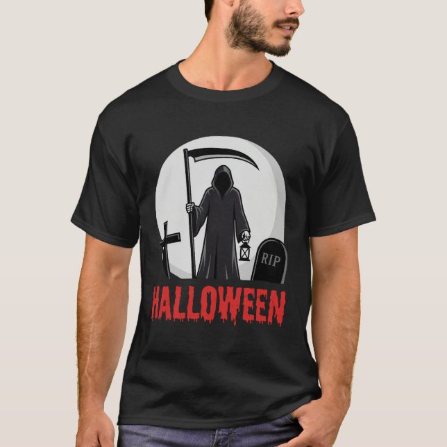 T-shirt Conception de cimetière de la Faucheuse Halloween (Devant)