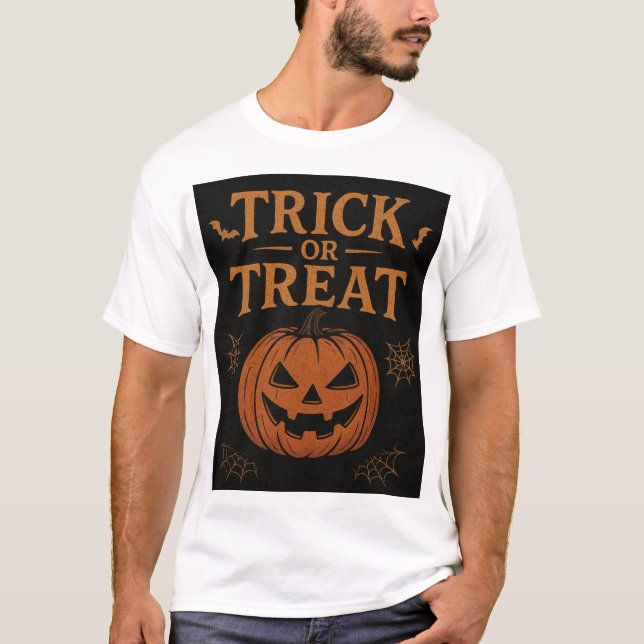T-shirt Conception de citrouille Halloween « Trick or Trea (Devant)