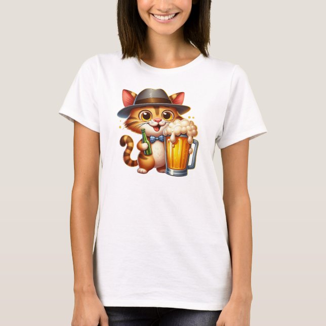T-shirt Conception De Clipart Chat Et Bière-85244 (Devant)
