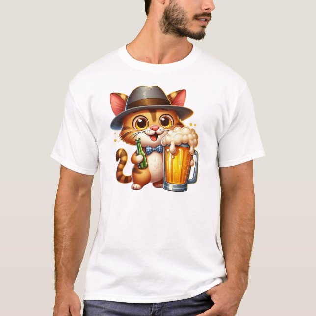T-shirt Conception De Clipart Chat Et Bière-85244 (Devant)