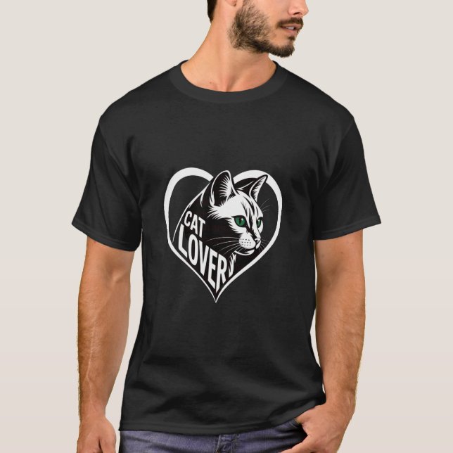 T-shirt Conception de coeur d'amant de chat Chien félin mi (Devant)