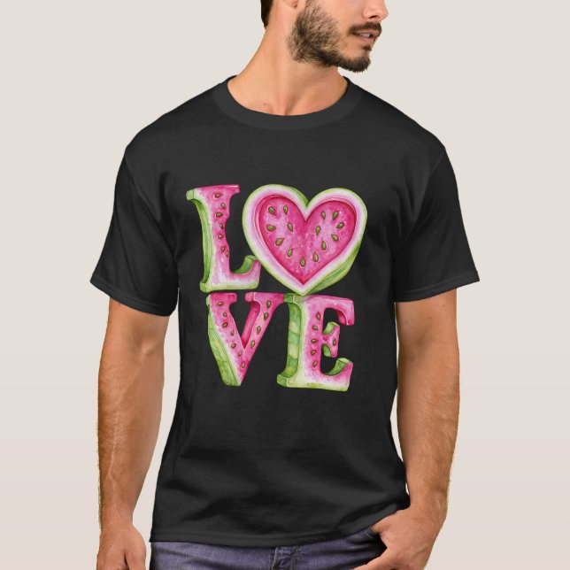 T-shirt Conception de cœur d'amour de pastèque mignonne (Devant)
