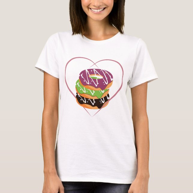 T-shirt Conception de cœur de beignet empilé Amour (Devant)