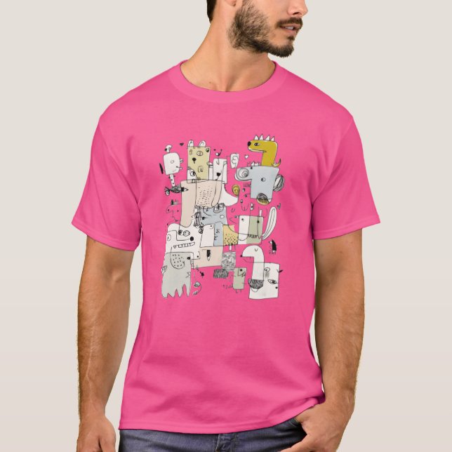 T-shirt Conception de collage de visage d'animal fantaisis (Devant)