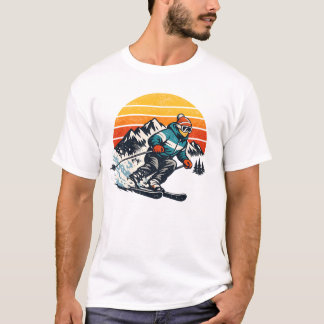 T-shirt Conception de coucher de soleil de ski rétro vinta