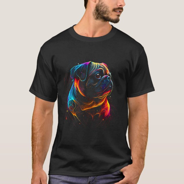 T-shirt Conception de couleurs arc-en-ciel rétro Pug (Devant)