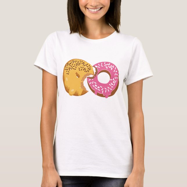T-shirt Conception de couple de beignets mordus (Devant)