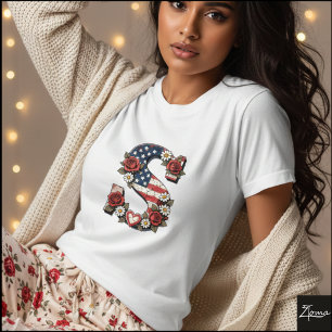 T-shirt Conception de couronne de lettre S florale patriot