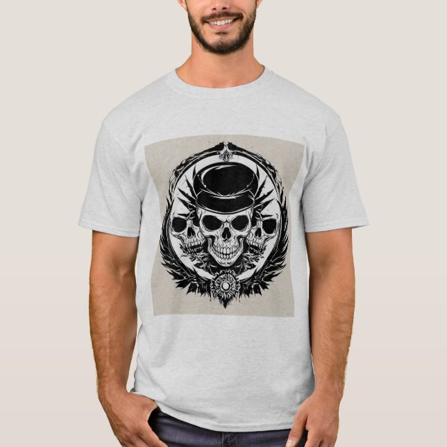 T-shirt Conception de crâne avec ailes et symboles (Devant)
