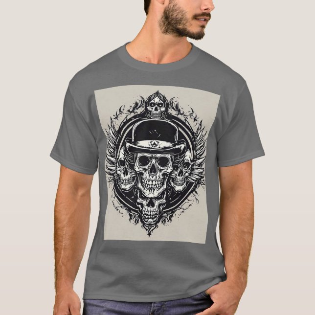 T-shirt Conception de crâne complexe avec des ailes et des (Devant)