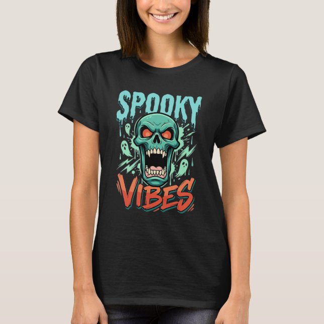 T-shirt Conception de crâne de fantôme Halloween Vibes eff (Devant)