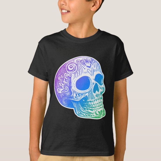 T-shirt Conception de crâne de sucre à gradient de calaca  (Devant)