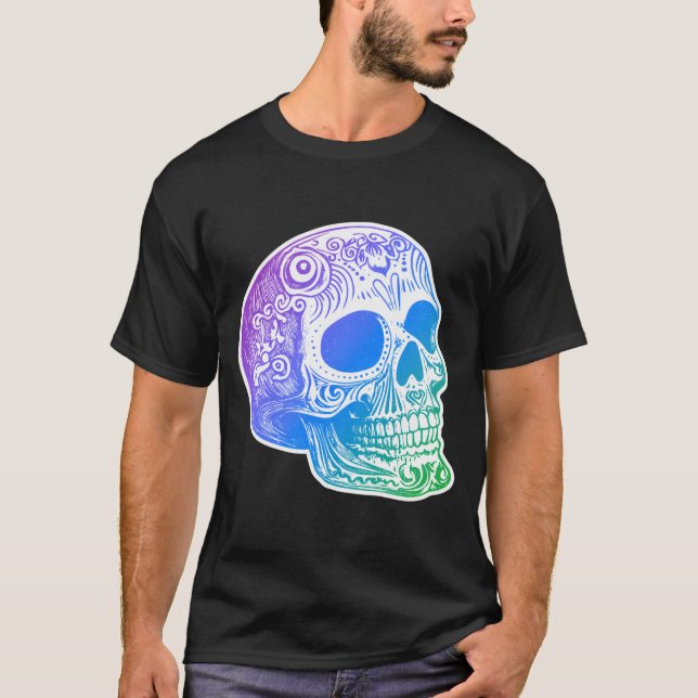 T-shirt Conception de crâne de sucre à gradient de calaca  (Devant)