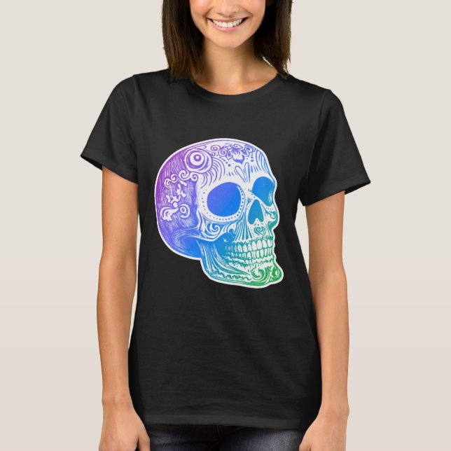 T-shirt Conception de crâne de sucre à gradient de calaca  (Devant)
