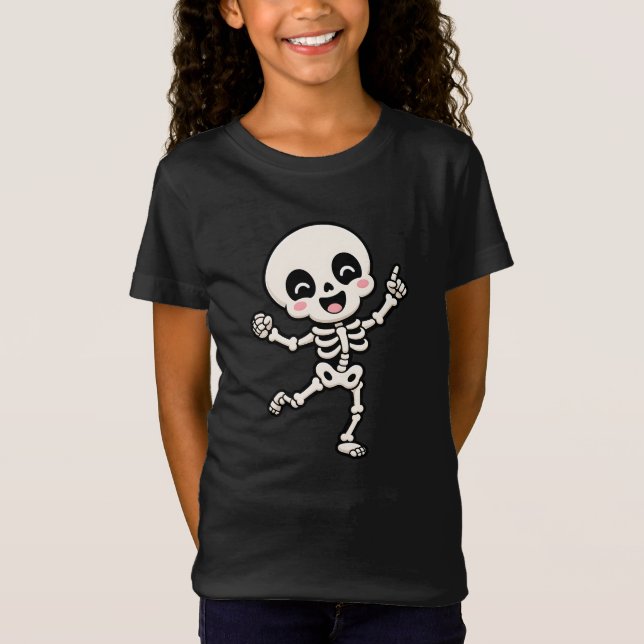 T-Shirt Conception de danse squelette d'Halloween mignonne (Devant)