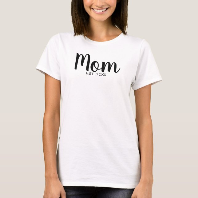 T-shirt Conception de date établie de maman de script noir (Devant)