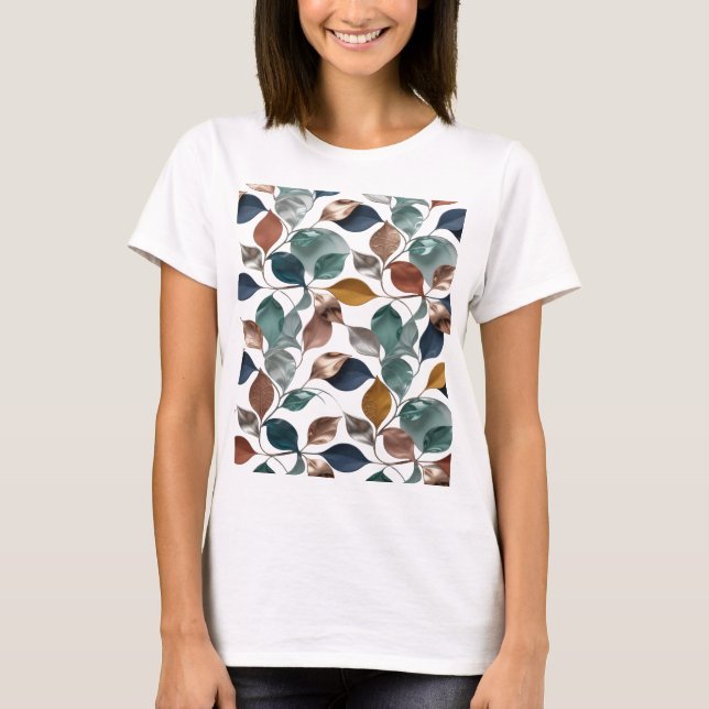 T-shirt Conception de déclaration de feuillage argenté vif (Devant)