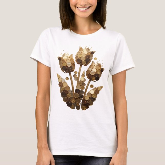 T-shirt Conception de déclaration de fleurs de monnaie dor (Devant)