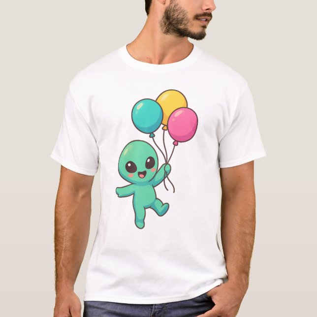 T-shirt Conception de dessin animé d'alien Kawaii avec bal (Devant)