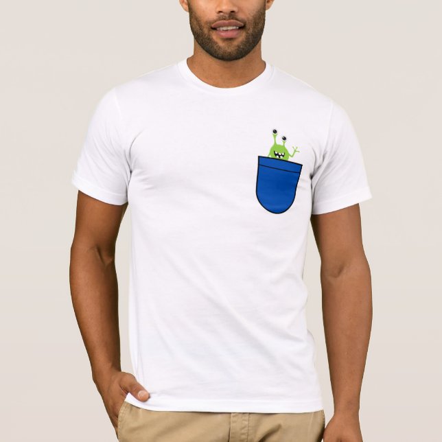 T-shirt Conception de dessin animé de poche d'alien mignon (Devant)