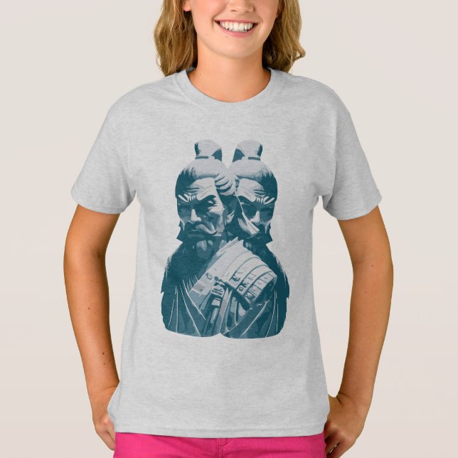 T-shirt Conception de deux statues de samouraï japonais (Devant)