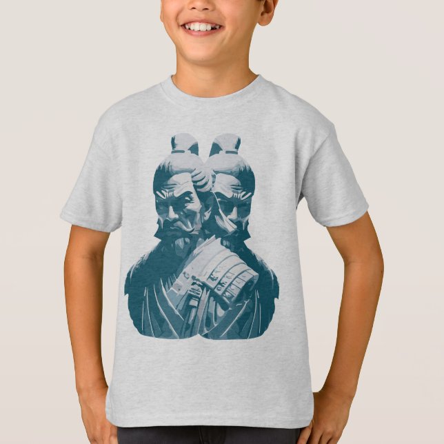 T-shirt Conception de deux statues de samouraï japonais (Devant)