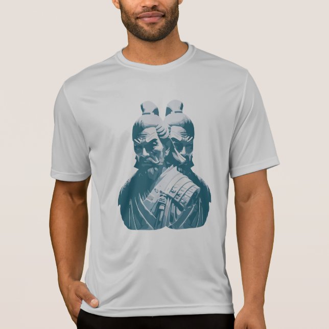 T-shirt Conception de deux statues de samouraï japonais (Devant)