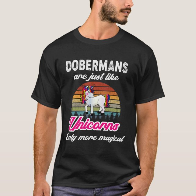 T-shirt Conception de Dobermans drôles Licorne Rétro Vinta (Devant)