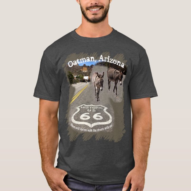 T-shirt Conception de dos de Route 66 Oatman AZ Ânes dans  (Devant)