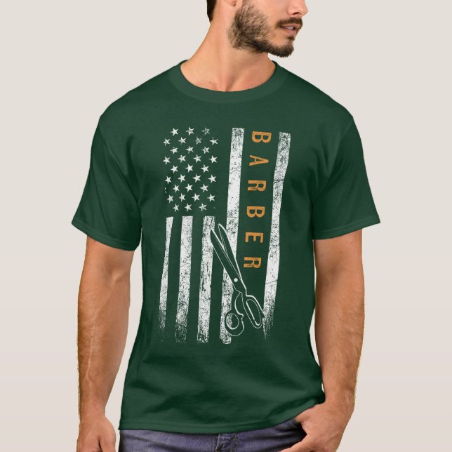 T-shirt Conception de drapeau américain barbier Cadeau de  (Devant)