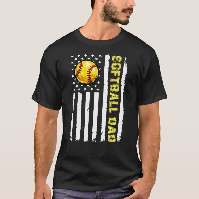 T-shirt Conception de drapeau américain pour papa de softb (Devant)