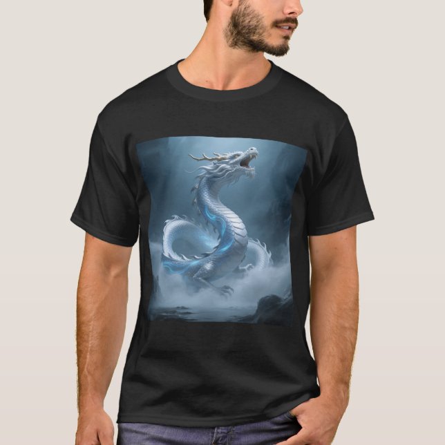 T-shirt Conception de fantasy artistique du dragon bleu bl (Devant)