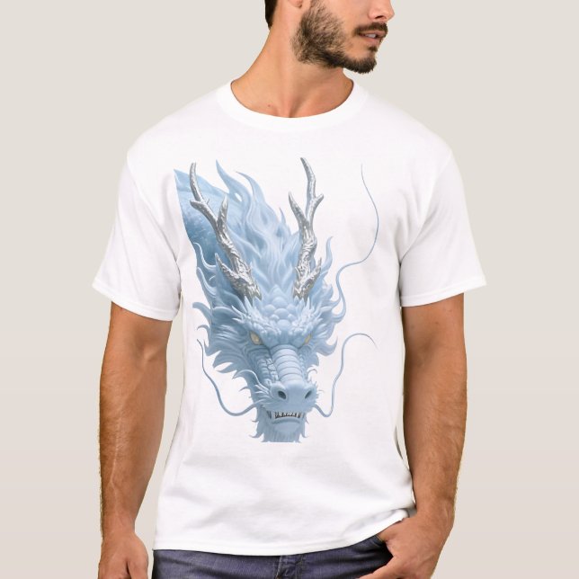 T-shirt Conception de fantasy d'art du dragon bleu clair c (Devant)
