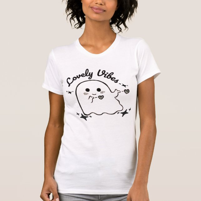 T-shirt Conception de fantôme mignon avec des vibrations c (Devant)