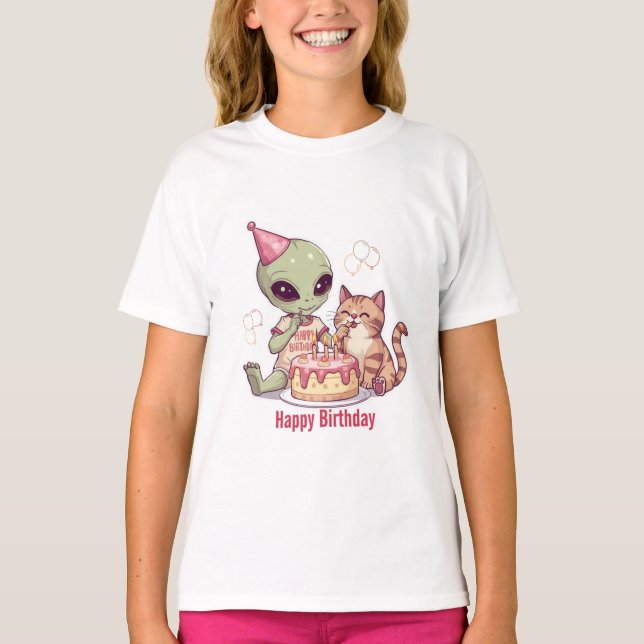 T-shirt Conception de fête d'anniversaire d'alien mignon (Devant)