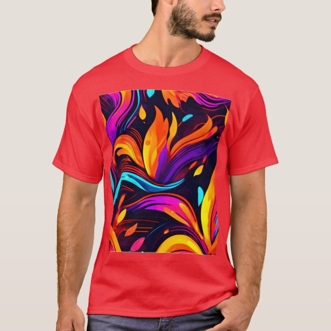 T-shirt Conception de feu de néon avec icônes de feu (Devant)