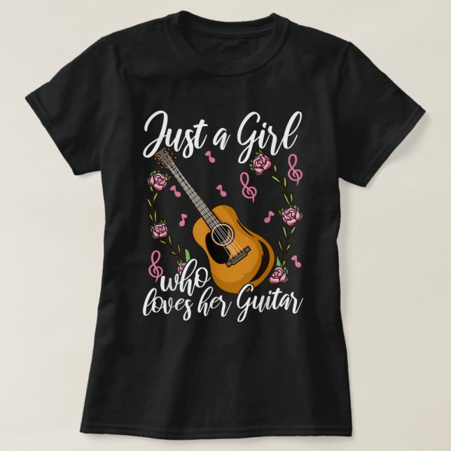 T-shirt Conception de fille à la guitare florale mignonne (Design devant)