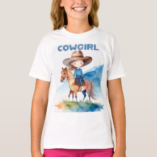 T-shirt Conception de fille de cowgirl mignonne à cheval e