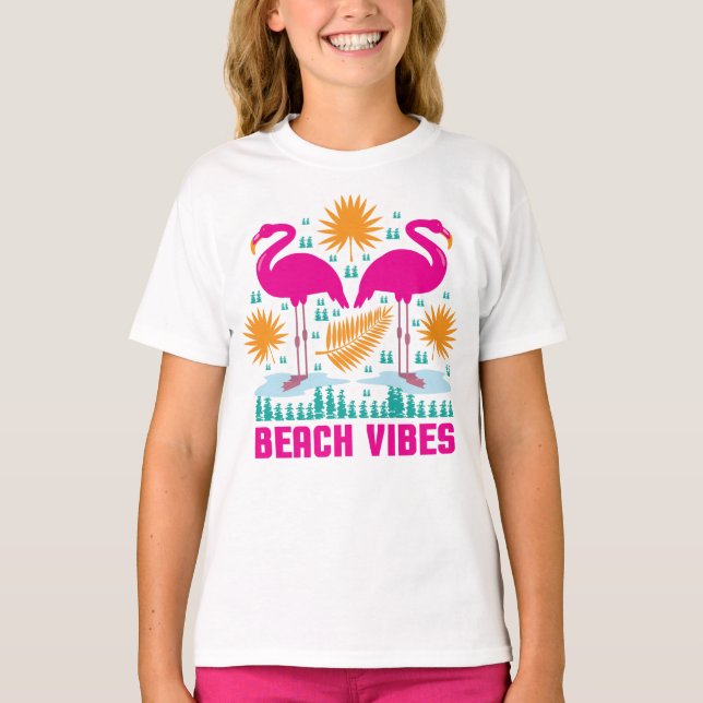 T-shirt Conception de flamants roses de vibes de plage (Devant)