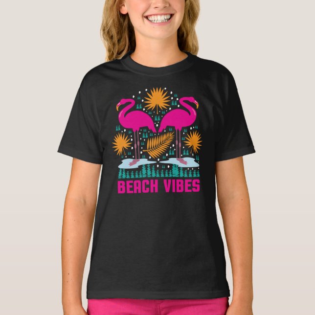 T-shirt Conception de flamants roses de vibes de plage (Devant)