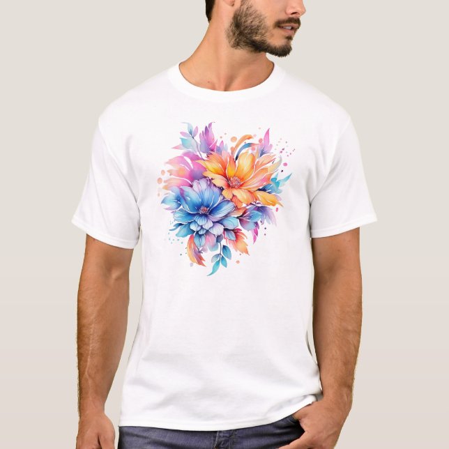 T-shirt Conception de fleurs florales aquarelle-24683 (Devant)