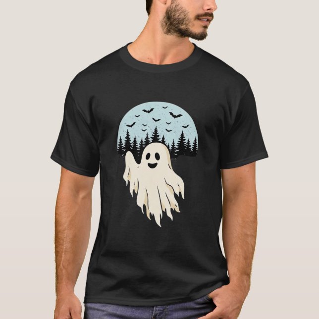 T-shirt Conception de forêt de lune de fantôme d'Halloween (Devant)
